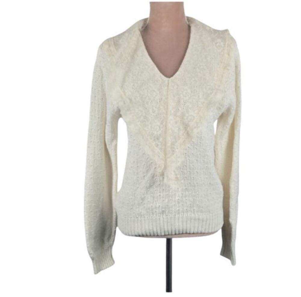 Herman Geist Cotton Lace Overlay Sweater Vintage Cream Medium
